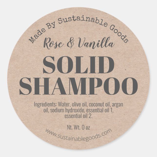 Bio Kraft Handgefertigte Solid Shampoo Labels Runder Aufkleber (Vorderseite)