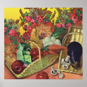 Bio-Lebensmittel, Garten Gemüse, blühende Blumen Poster