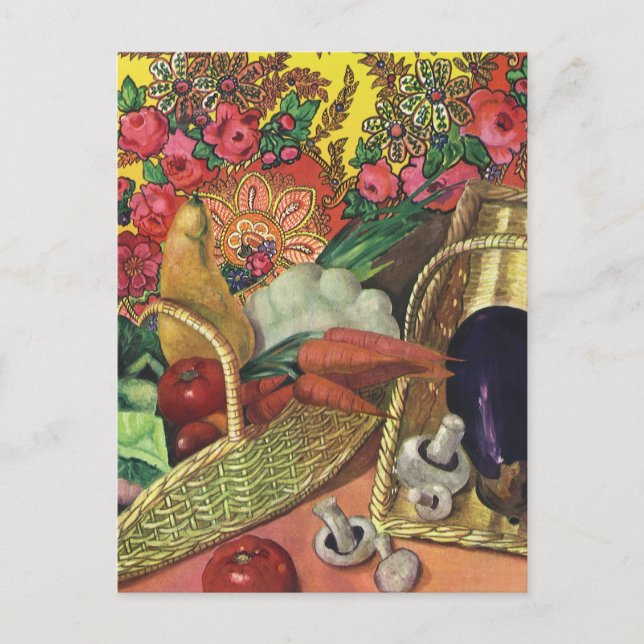 Bio Lebensmittel, Gartengemüse, blühende Blume Postkarte (Vorderseite)