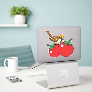 Bio Lover Sparrow Eating Red Tomato Aufkleber