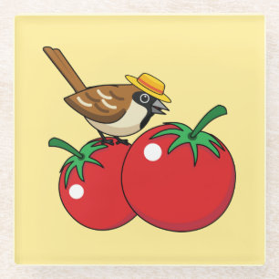 Bio Lover Sparrow Eating Red Tomato Glasuntersetzer