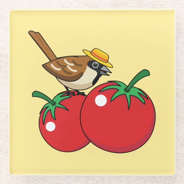 Bio Lover Sparrow Eating Red Tomato Glasuntersetzer (Vorderseite)