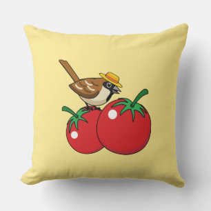 Bio Lover Sparrow Eating Red Tomato Kissen