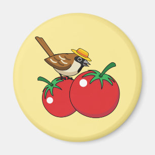Bio Lover Sparrow Eating Red Tomato Magnet