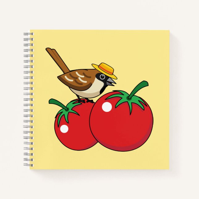Bio Lover Sparrow Eating Red Tomato Notizbuch (Vorderseite)