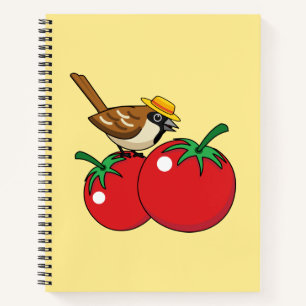Bio Lover Sparrow Eating Red Tomato Notizbuch