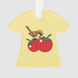 Bio Lover Sparrow Eating Red Tomato Ornament