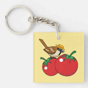 Bio Lover Sparrow Eating Red Tomato Schlüsselanhänger