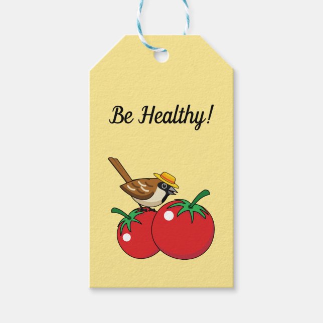 Bio Lover Sparrow Eating Red Tomato | Text hinzufü Geschenkanhänger (Vorderseite)