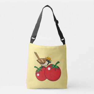 Bio Lover Sparrow Eating Red Tomato Tragetaschen Mit Langen Trägern