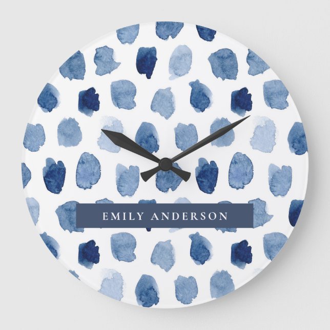 BIO NAVY BLUE INDIGO DOTS GEFÄRBTE KRAWATTE PATTER GROßE WANDUHR (Vorderseite)