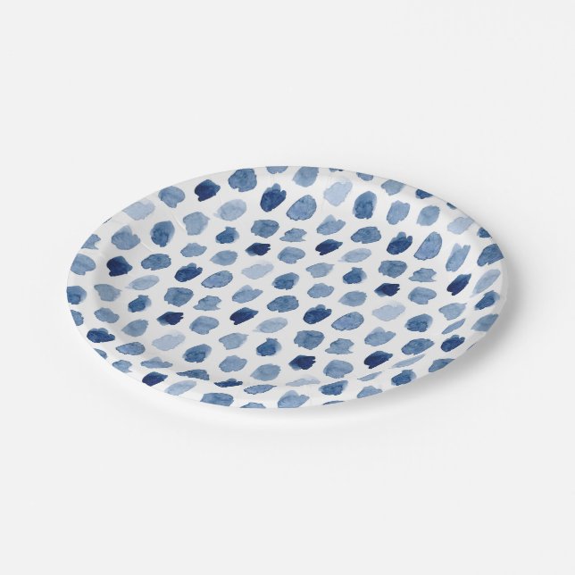 BIO NAVY BLUE INDIGO DOTS GEFÄRBTE KRAWATTE PATTER PAPPTELLER (Schrägansicht)