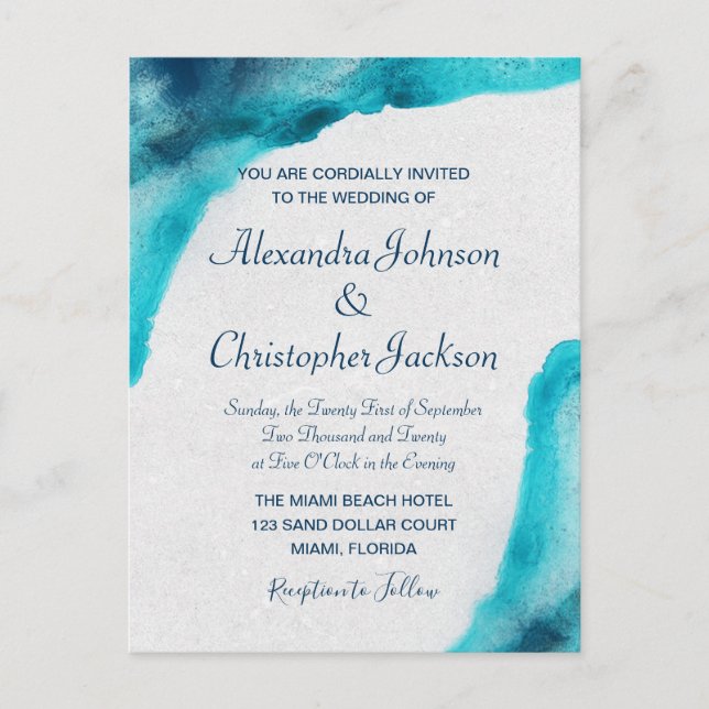 Bio Ocean Blue Watercolor Einladung zur Hochzeit (Vorderseite)