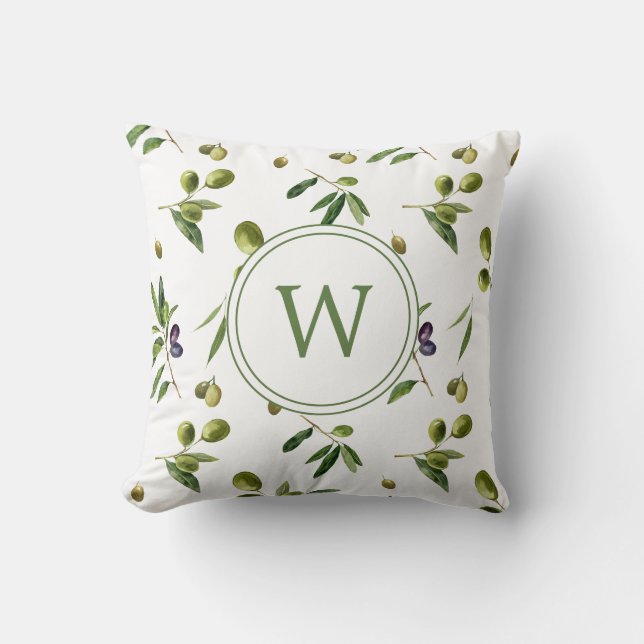 Bio Olive Monogramm Kissen (Vorderseite)