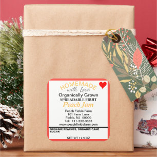 Bio Peach Jam Canning Red Heart Quadratischer Aufkleber