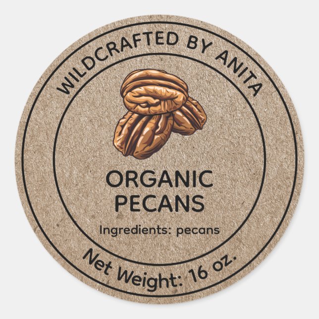 Bio Pecans Kraft Paper Style Runder Aufkleber (Vorderseite)