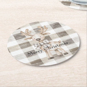 Bio Tan Cream Kariert Stripes Weihnachtsmann Runder Pappuntersetzer