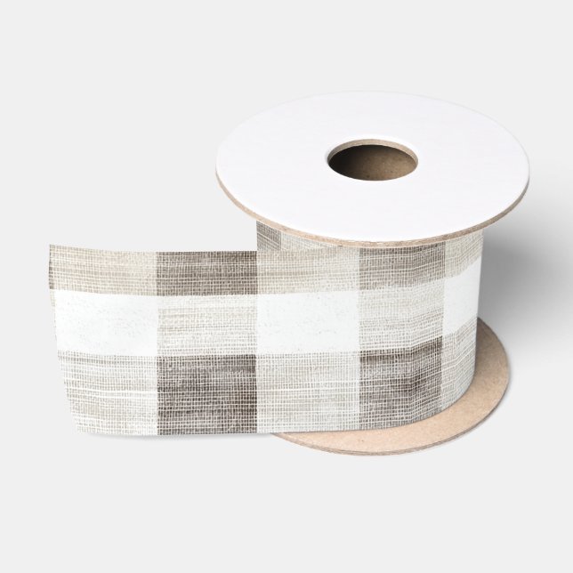 Bio Tan Creme Kariert Stripes Rustikales Weihnacht Satinband (Spule)