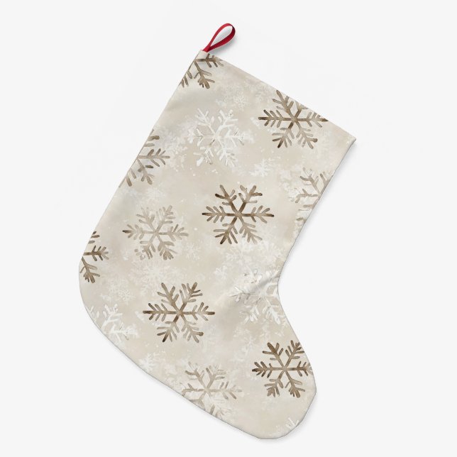 Bio Tan Creme Weihnachten Schneeflocken Großer Weihnachtsstrumpf (Vorderansicht (hängend))
