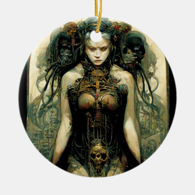Bio Tech Woman Fantasy Sci-Fi Keramik Ornament (Vorne)