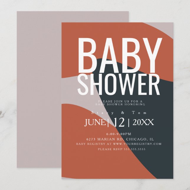 Bio Terracotta Blue Typografy Baby Shoounter Einladung (Vorne/Hinten)