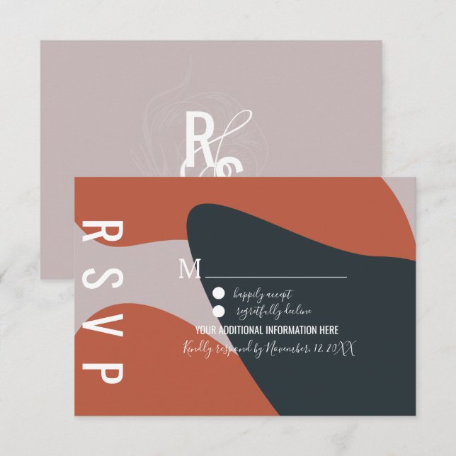 Bio Terracotta Blue Wedding RSVP Einladung (Vorne/Hinten)