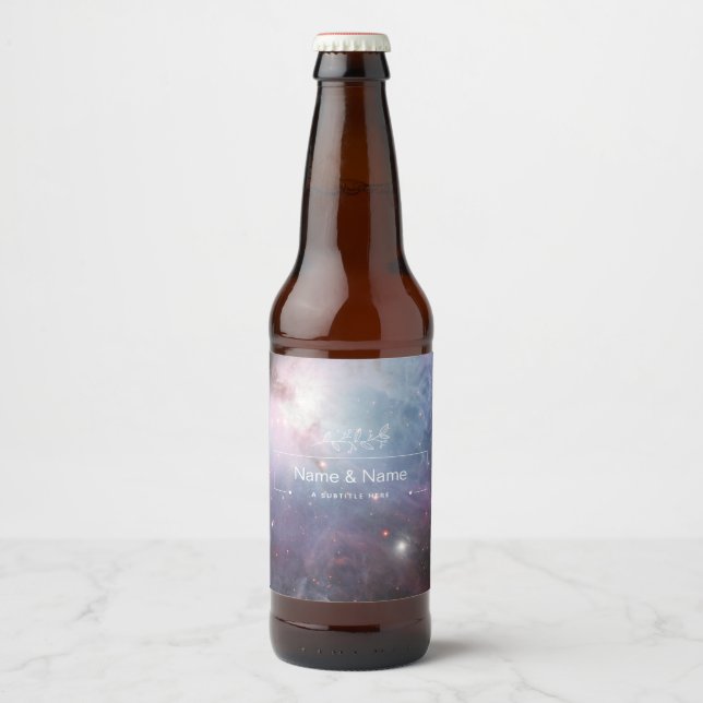 Bio violette Himmelsstars orion nebula EDITABLE Bierflaschenetikett (Vorderseite)