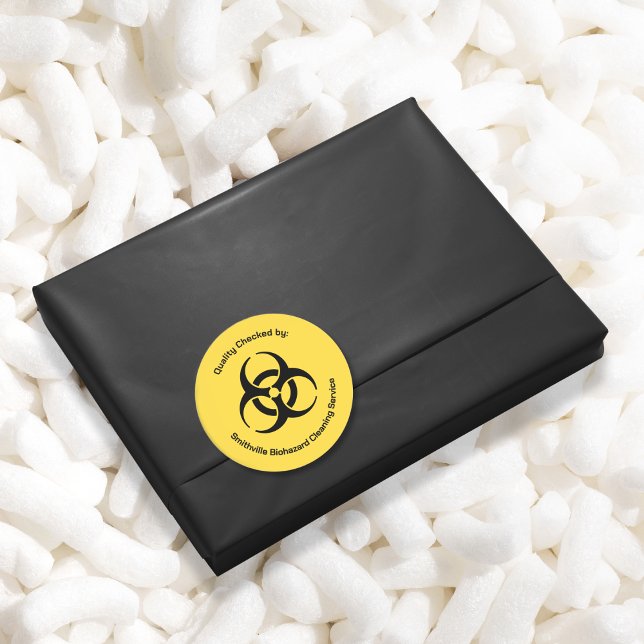 Biogefährdung Industrie - Schwarz auf gelbem Hinte Runder Aufkleber (Biohazard Industry - Black on a yellow background Classic Round Sticker by Office Accessories Shop)