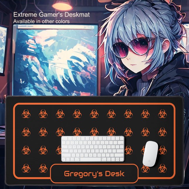 Biogefährdung Symbole - Orange auf schwarzem Hinte Schreibtischunterlage (Biohazard Symbol - Neon Orange on Black by Office Accessories Shop)