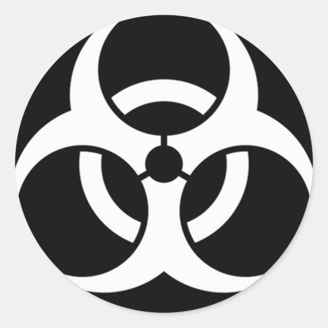 Biogefährdung weiß auf schwarz runder aufkleber (Vorderseite)