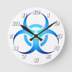 Biologische Biogefährdung Symbol blau mit Zahlen Runde Wanduhr