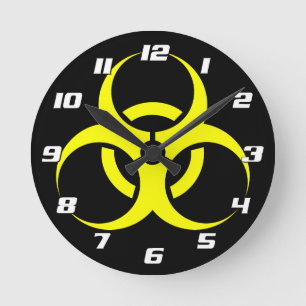 Biologische Biogefährdung Symbol gelb mit Zahlen Runde Wanduhr