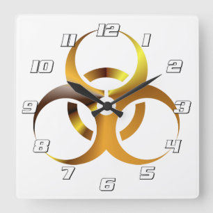 Biologische Biogefährdung Symbol Gold mit Zahlen Quadratische Wanduhr