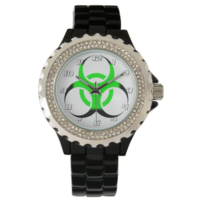 Biologische Biogefährdung Symbol grün und schwarz Armbanduhr (Vorderseite)