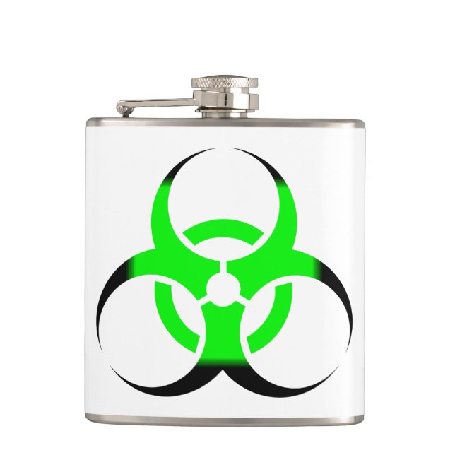 Biologische Biogefährdung Symbol grün und schwarz Flachmann (Vorderseite)
