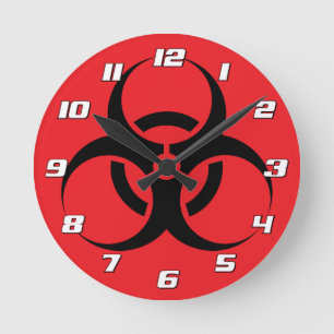 Biologische Biogefährdung Symbol schwarz auf roten Runde Wanduhr