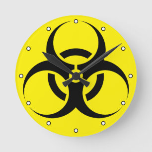 Biologische Biogefährdung Symbol schwarz Gelb mit  Runde Wanduhr