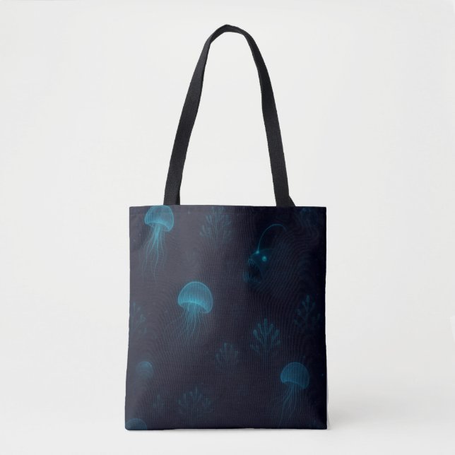 Bioluminescent Deep-Sea Glow Pattern Tote Tasche (Vorderseite)