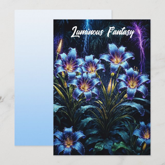 Biolumineszente Blume Nachtgartenillustrierung Einladung (Vorne/Hinten)