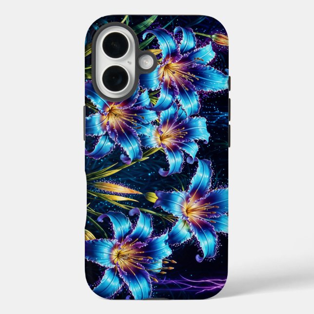 Biolumineszente Blume Nachtgartenillustrierung iPhone 16 Hülle (Rückseite)