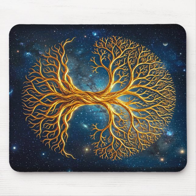 Biolumineszenter Blaue Kosmische Baum Des Lebens M Mousepad (Vorne)