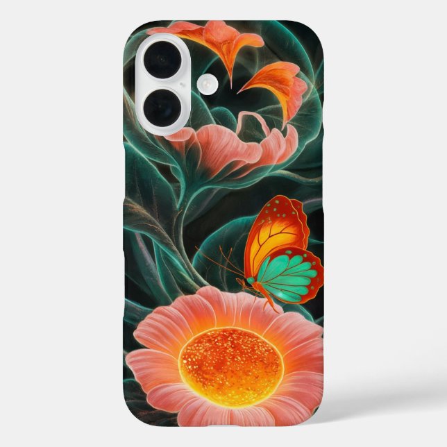 Biolumineszierendes Blut: Ein lebendiges, blumenge iPhone 16 Hülle (Rückseite)