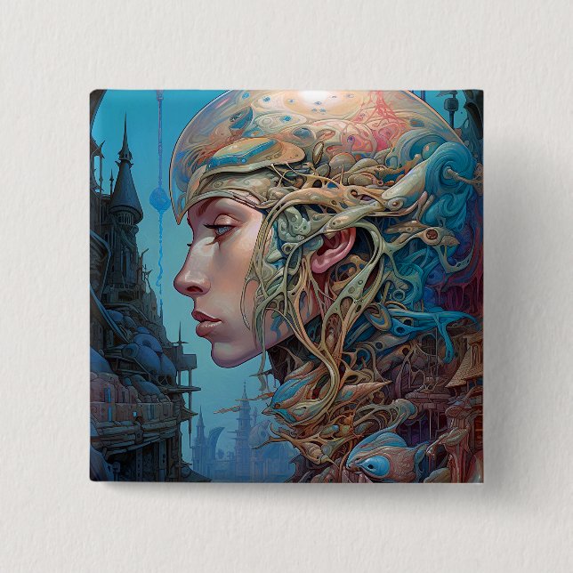 Biomechanischer Leiter Surreal Sci-Fi Art Button (Vorderseite)