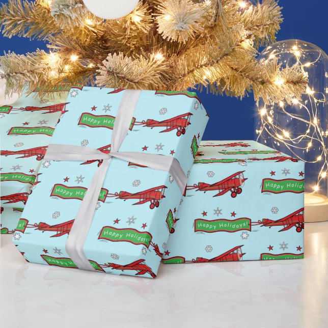 Biplane Fliegen zu Weihnachten Geschenkpapier (Feiertage)