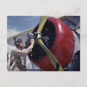Biplane Pre-Flight Karo, 1940er Postkarte