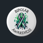Bipolar Awareness Ribbon Button<br><div class="desc">Buttons to help spread awareness for Bipolar Disorder with a black,  white and green striped awareness ribbon.</div>