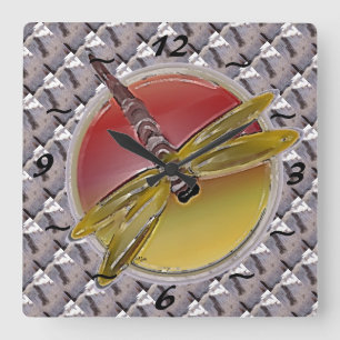 Birch Bark Dragonfly Quadratische Wanduhr