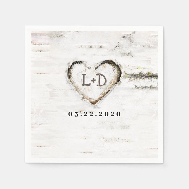 Birch Bark Heart Rustic Woodland Hochzeit im Herbs Serviette (Vorderseite)