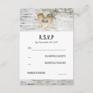 Birch Bark Heart Wedding RSVP Cards Karte