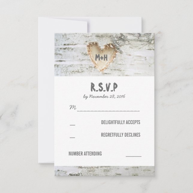 Birch Bark Heart Wedding RSVP Cards Karte (Vorderseite)